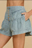 Shirred denim shorts